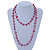 Long Fuchsia Shell Nugget and Transparent Glass Crystal Bead Necklace - 110cm L - view 2