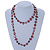 Long Dark Burgundy Shell Nugget and Transparent Glass Crystal Bead Necklace - 110cm L - view 2