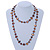 Long Brown Shell Nugget and Transparent Glass Crystal Bead Necklace - 110cm L - view 2