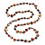 Long Brown Shell Nugget and Transparent Glass Crystal Bead Necklace - 110cm L
