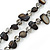 Two Row Black Shell Nugget and Transparent Glass Crystal Bead Necklace - 44cm L - view 3