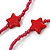 Long Raspberry Red Glass Bead, Ceramic Star Necklace - 106cm L - view 4