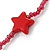 Long Raspberry Red Glass Bead, Ceramic Star Necklace - 106cm L - view 5