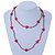 Long Raspberry Red Glass Bead, Ceramic Star Necklace - 106cm L - view 2