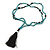 Long Turquoise Style Bead with Black Cotton Cord Tassel Necklace - 84cm L/ 9cm L-Tassel - view 3