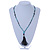 Long Turquoise Style Bead with Black Cotton Cord Tassel Necklace - 84cm L/ 9cm L-Tassel - view 2