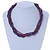 Deep Purple Square Wood And Metallic Violet Off Round Glass Bead Multistrand Twisted Necklace In Silver Tone - 44cm L - view 2