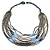 Multistrand Layered Beige/ Light Blue/ Black Glass Bead Necklace With Button & Loop Closure - 70cm L - view 5