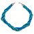Teal Square Wood And Blue Off Round Glass Bead Multistrand Twisted Necklace In Silver Tone - 44cm L - view 5