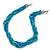 Teal Square Wood And Blue Off Round Glass Bead Multistrand Twisted Necklace In Silver Tone - 44cm L