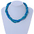 Teal Square Wood And Blue Off Round Glass Bead Multistrand Twisted Necklace In Silver Tone - 44cm L - view 2