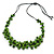Apple Green Wood Bead Cluster Black Cotton Cord Necklace - 72cm L