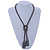 Grey Metallic Glass Bead Tassel Necklace - 50cm L/ 13cm L Tassel - view 2