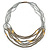 Light Grey, Metallic Silver, Gold Glass and Acrylic Bead Multistrand Necklace - 80cm L - view 6