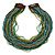 Light Blue/ Gold/ Green Glass Bead Multistrand, Layered Necklace With Wooden Square Closure - 60cm L - view 6