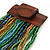 Light Blue/ Gold/ Green Glass Bead Multistrand, Layered Necklace With Wooden Square Closure - 60cm L - view 7