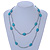 Long Turquoise Stone and Metallic Silver Glass Bead Necklace - 118cm L - view 2