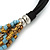 Light Blue/ Gold Glass Bead with White Leather Flower Black Sued Cord Multistrand Necklace - 90cm L - view 7