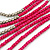 Long Multistrand, Layered Deep Pink Wood/ Black Glass Bead Necklace with Pink Suede Cord - Adjustable - 110cm/ 140cm L - view 3