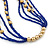 Long Multistrand Inky Blue Glass, Gold Acrylic Bead Necklace - 100cm L - view 4