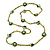 Long Green/ Lime/ Olive Green Glass, Pearl, Sea Shell Bead Necklace - 102cm L