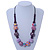 Lilac/ Purple Wood Bead Black Cotton Cord Necklace - 66cm L - view 2