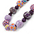 Lilac/ Purple Wood Bead Black Cotton Cord Necklace - 66cm L - view 3