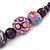 Lilac/ Purple Wood Bead Black Cotton Cord Necklace - 66cm L - view 4