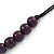 Lilac/ Purple Wood Bead Black Cotton Cord Necklace - 66cm L - view 5