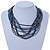 Black/ Silver/ Blue Multistrand Bib Style Necklace - 50cm L - view 2