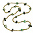 Long Dark Green/ Lime/ Olive Green Glass, Bone Bead and Sea Shell Nugget Bead Necklace - 112cm L