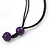 Purple Wood Bead with Black Cotton Cord Necklace - 68cm L - view 5