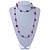 Long Deep Pink Stone and Silver Tone Acrylic Bead Necklace - 106cm L - view 2