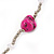 Long Deep Pink Stone and Silver Tone Acrylic Bead Necklace - 106cm L - view 4