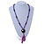 Long Purple Glass Bead with Heart Pendant/ Silk Tassel Necklace - 84cm L/ 11cm Tassel - view 2