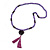 Long Purple Glass Bead with Heart Pendant/ Silk Tassel Necklace - 84cm L/ 11cm Tassel - view 7