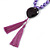 Long Purple Glass Bead with Heart Pendant/ Silk Tassel Necklace - 84cm L/ 11cm Tassel - view 3