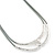 Hammered Double Loop Pendant with Light Grey Leather Cords Necklace In Light Silver Tone - 40cm L/ 7cm Ext - view 5