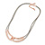 Hammered Double Loop Pendant with Beige Leather Cords Necklace In Rose Gold Tone - 40cm L/ 7cm Ext