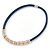 Dark Blue Leather with Gold/ Silver/ Rose Gold Rings Magnetic Necklace - 43cm L - view 5