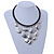 Statement Bib Style Choker Necklace with Black Ribbon In Silver Tone - 45cm L/ 5cm Ext - view 2