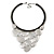 Statement Bib Style Choker Necklace with Black Ribbon In Silver Tone - 45cm L/ 5cm Ext - view 7