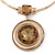 Large Round Champagne Glass Medallion Pendant with Gold Plated Metal Bar Necklace - 45cm L