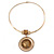 Large Round Champagne Glass Medallion Pendant with Gold Plated Metal Bar Necklace - 45cm L - view 3