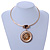 Large Round Champagne Glass Medallion Pendant with Gold Plated Metal Bar Necklace - 45cm L - view 2