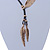 Vintage Inspired Gold Tone Feather Pendant with Black Waxed Cords - 50cm L/ 4cm Ext - view 5