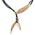 Vintage Inspired Gold Tone Feather Pendant with Black Waxed Cords - 50cm L/ 4cm Ext - view 6