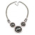 Triple Circle With Light Grey Glass Stone Chunky Silver Tone Chain Necklace - 48cm L/ 6cm Ex - view 7