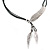 Vintage Inspired Silver Tone Feather Pendant with Black Waxed Cords - 50cm L/ 4cm Ext - view 7