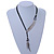 Vintage Inspired Silver Tone Feather Pendant with Black Waxed Cords - 50cm L/ 4cm Ext - view 2